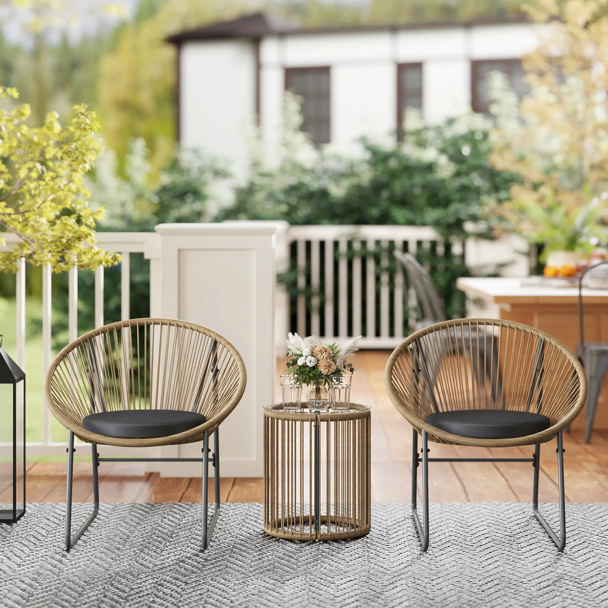 3 Piece Wicker Patio Set, 2 Chairs And Glass-Top Table, Natural Wood Bistro Sets at Gallery Canada