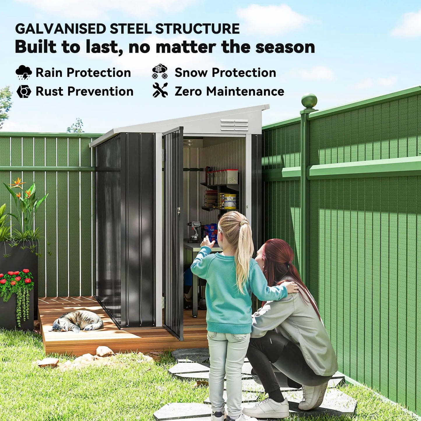 4' x 8' Outdoor Storage Shed, Metal Tool Shed, Lockable Door, Air Vents, Dark Grey Sheds at Gallery Canada