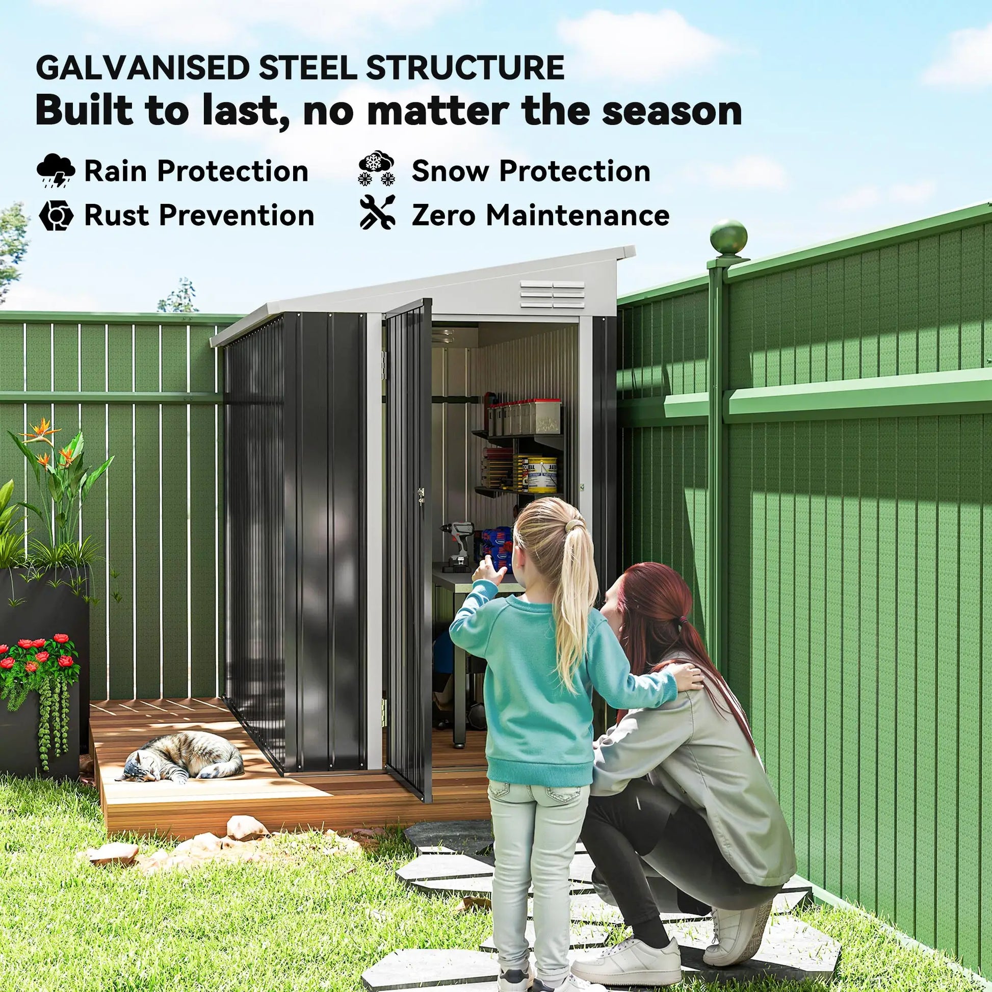 4' x 8' Outdoor Storage Shed, Metal Tool Shed, Lockable Door, Air Vents, Dark Grey Sheds at Gallery Canada