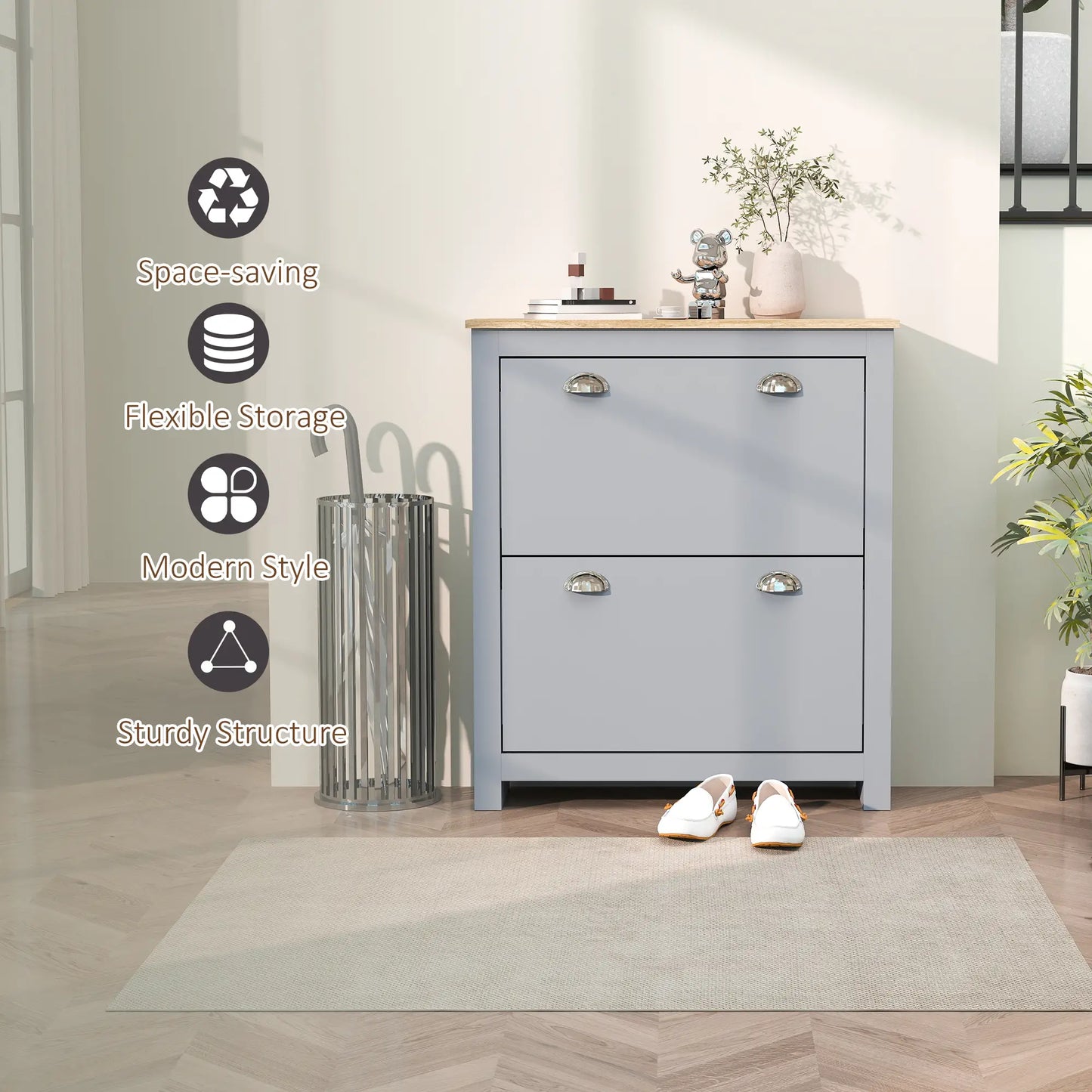 Shoe Cabinet, 2 Flip Drawers, Adjustable Shelves, 12 Pair, Grey Shoe Storage Cabinets & Racks at Gallery Canada