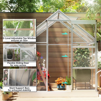 6' x 4' Walk-In Greenhouse, Polycarbonate, Sliding Door, Window, Aluminium Frame, Silver Walk In Greenhouses at Gallery Canada