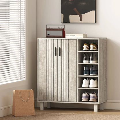 Shoe Storage with Double Doors, Open Shelves, 17 Pair, Light Grey Shoe Storage Cabinets & Racks at Gallery Canada
