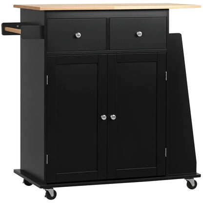 Rolling Kitchen Island Cart, Rubber Wood Top, 3-Tier Spice Rack, Black Kitchen Islands & Kitchen Carts Black, Nature at Gallery Canada