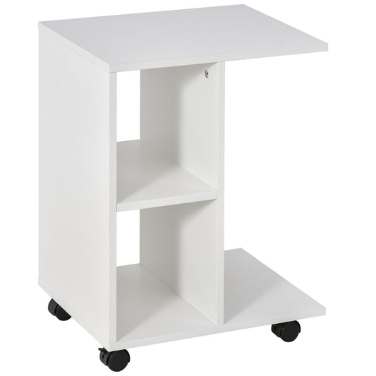 C-Shape Side Table End Table with Storage Open Shelf, Coffee Table on Wheels for Home Office Studio White - Gallery Canada