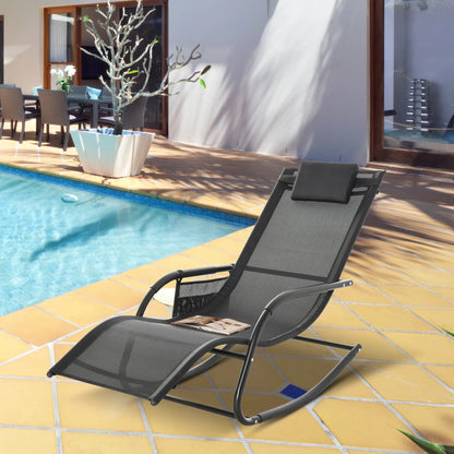 Outdoor Mesh Rocking Chair, with Removable Headrest, Side Pocket, Black Outdoor Rocking Chairs at Gallery Canada