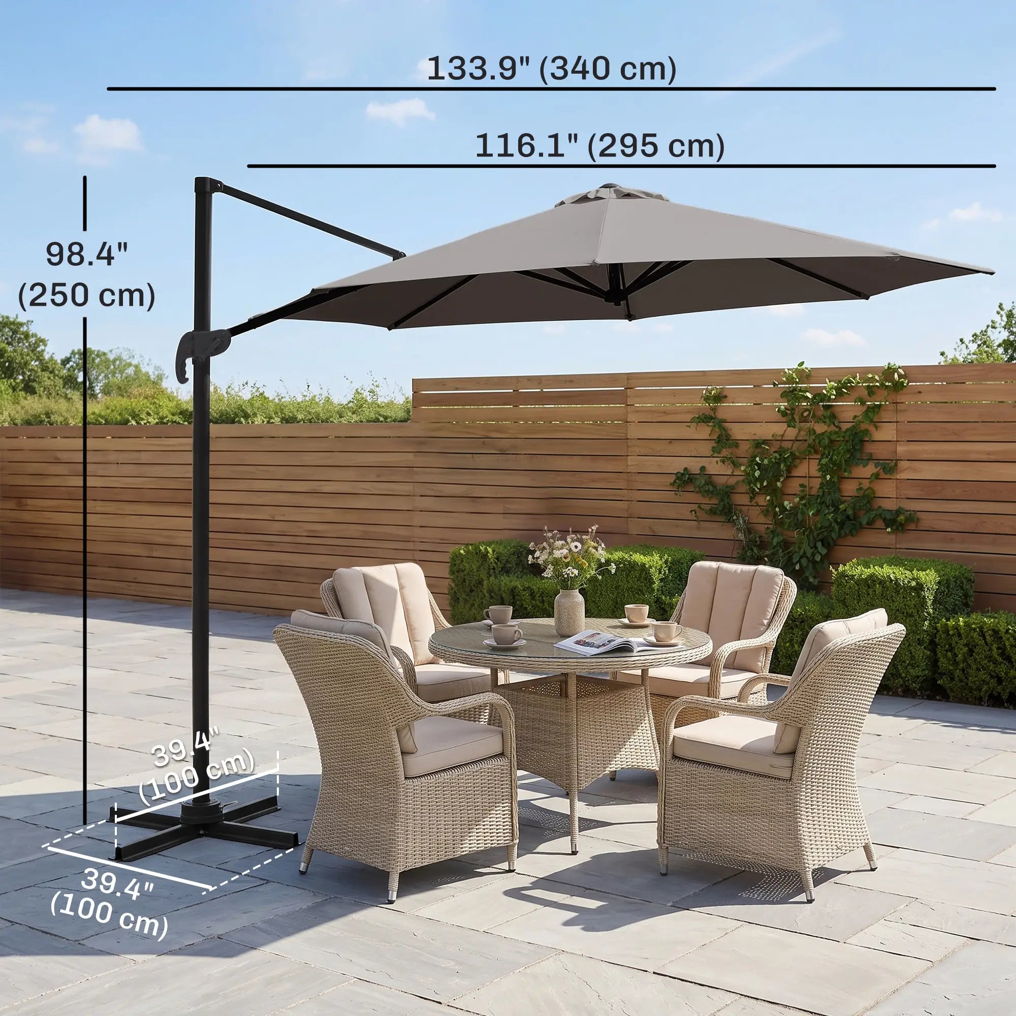 10ft Cantilever Patio Umbrella, 360° Rotation, Crank, Grey Cantilever Umbrellas at Gallery Canada