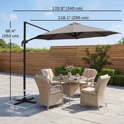 10ft Cantilever Patio Umbrella, 360° Rotation, Crank, Grey Cantilever Umbrellas at Gallery Canada