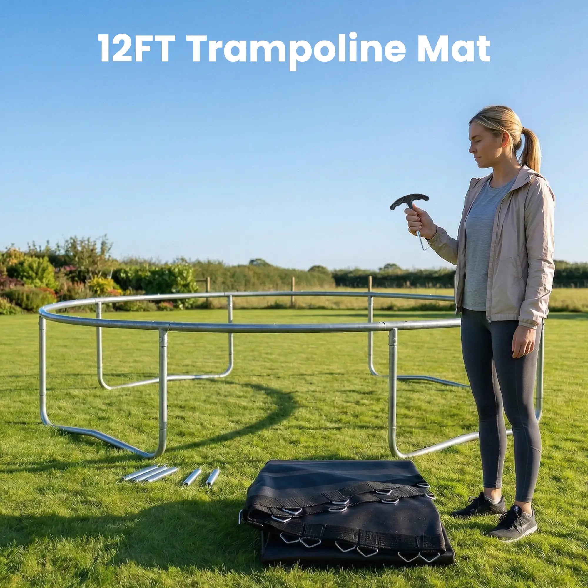 Trampoline Mat Replacement, 12ft, with Spring Pull Tool, 72 V-Hooks, Black Trampolines at Gallery Canada