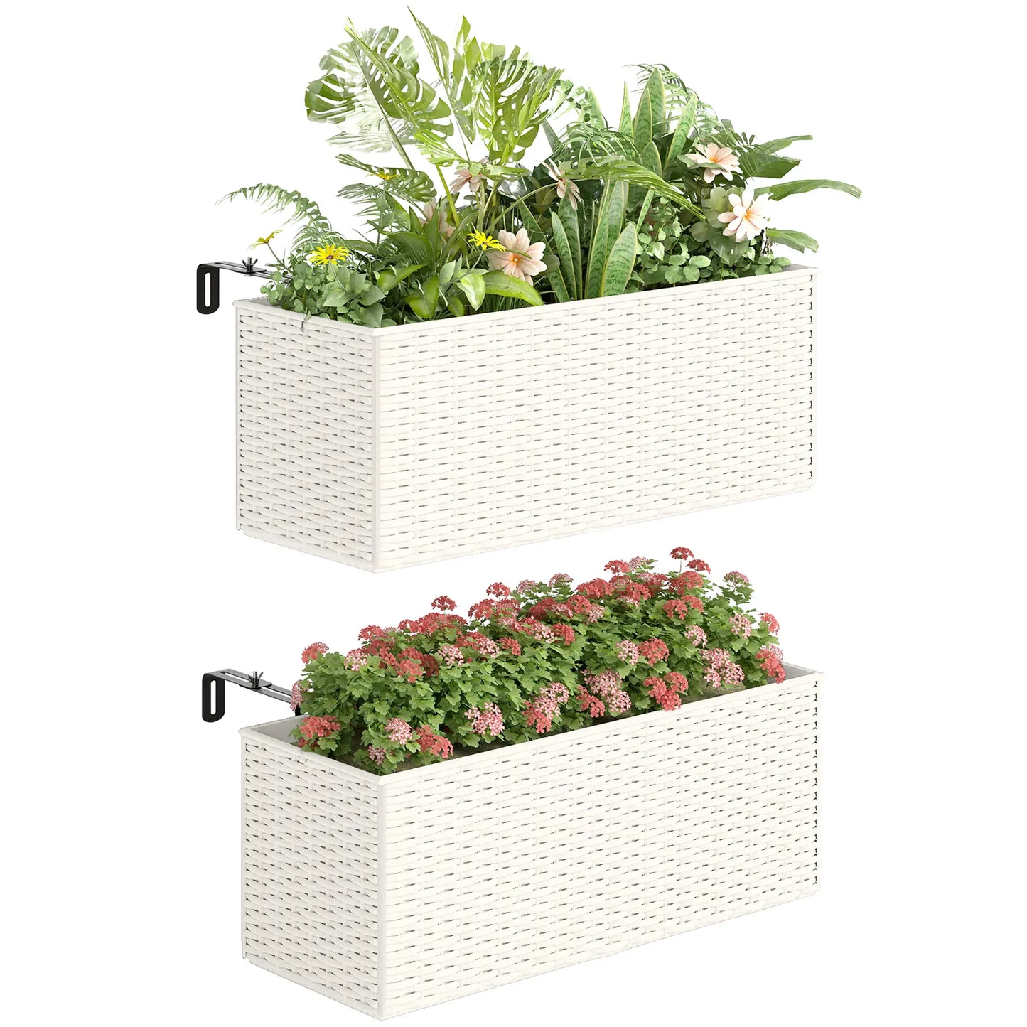 2 Pack 20 Inch Hanging Flower Pots, Railing Planter Box, White Planter Set at Gallery Canada