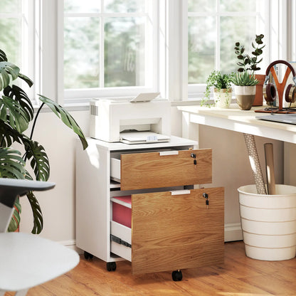 2 Drawer Small Filing Cabinet, Lockable, Office Storage, Nature Wood, White Office Cabinets & Cupboards at Gallery Canada