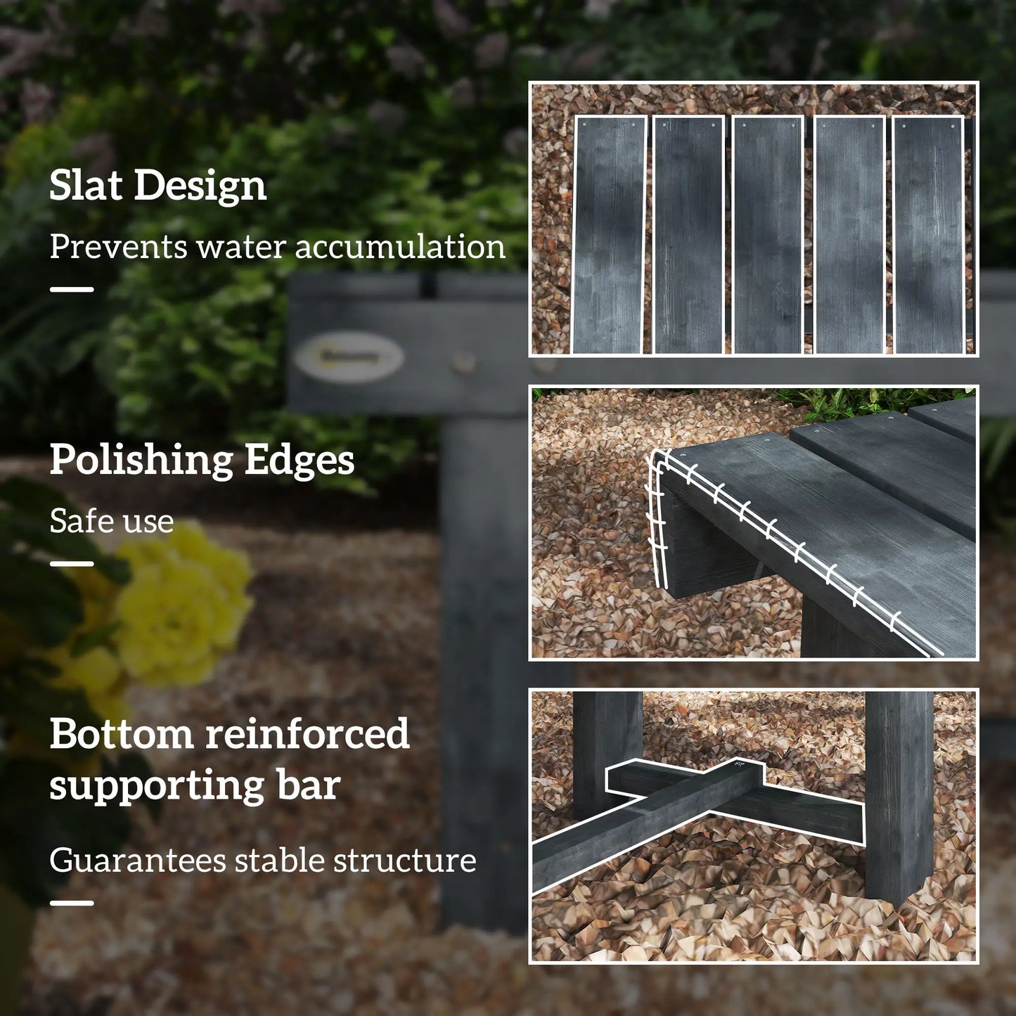 Outdoor Garden Bench, Fir Wood Stool, 43.25" x 15" x 13.75", Grey Outdoor Benches at Gallery Canada