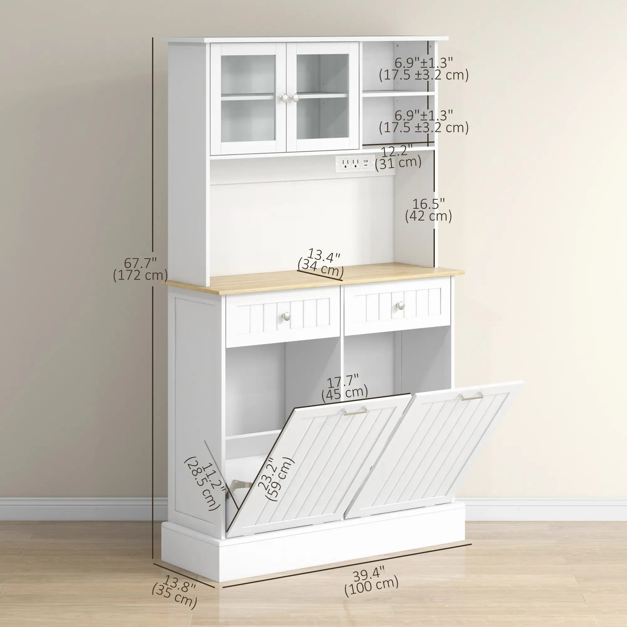 Kitchen Cabinet With Charging Station, 2 Tilt Out Cabinets, Microwave Stand, White Kitchen Pantry Cabinets at Gallery Canada