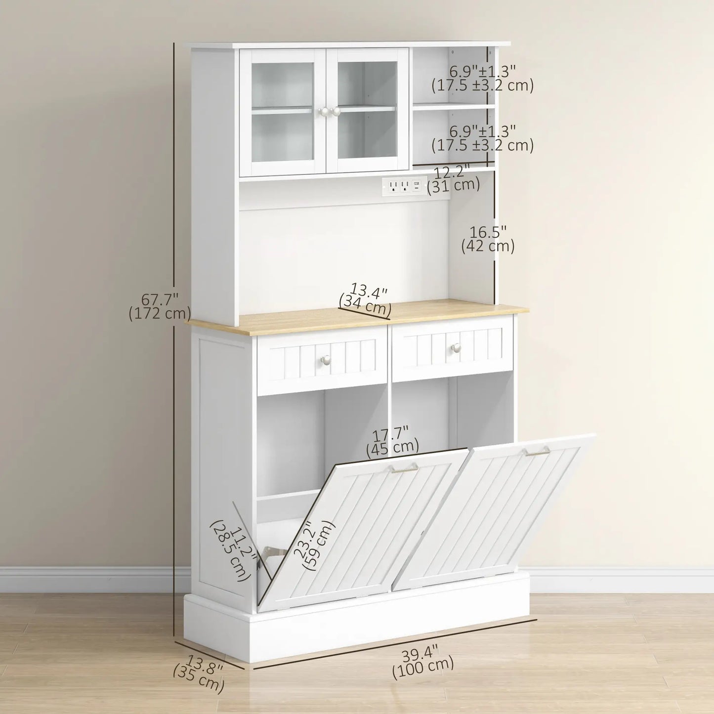 Kitchen Cabinet With Charging Station, 2 Tilt Out Cabinets, Microwave Stand, White Kitchen Pantry Cabinets at Gallery Canada