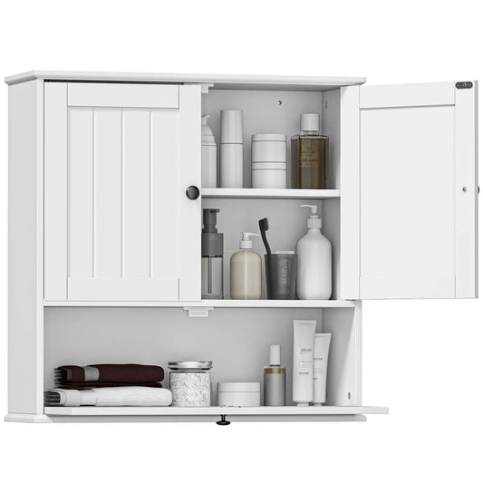 Farmhouse Medicine Cabinet, Adjustable Shelves, Flip-Down Door, White