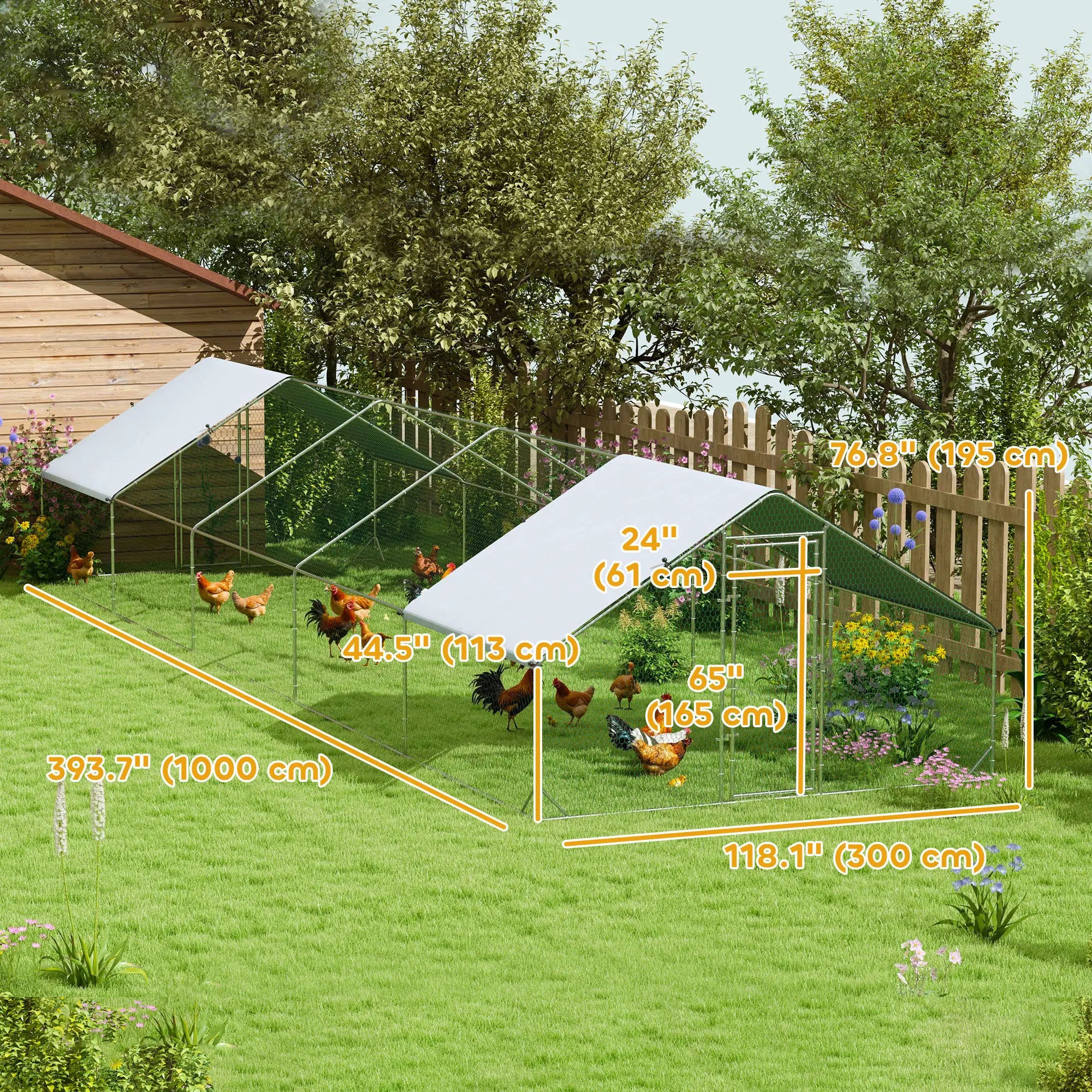 Metal Chicken Coop, Water UV Protection Cover, 9.8' x 32.8' x 6.4' Chicken Coops at Gallery Canada