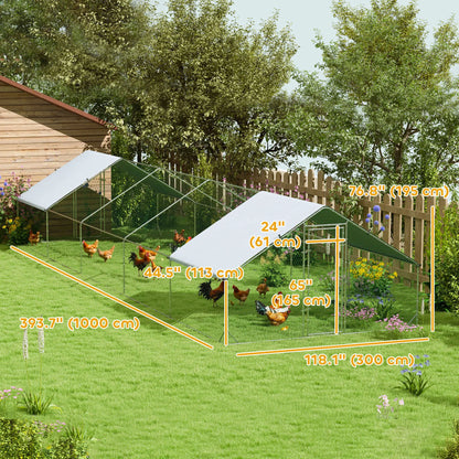Metal Chicken Coop, Water UV Protection Cover, 9.8' x 32.8' x 6.4' Chicken Coops at Gallery Canada