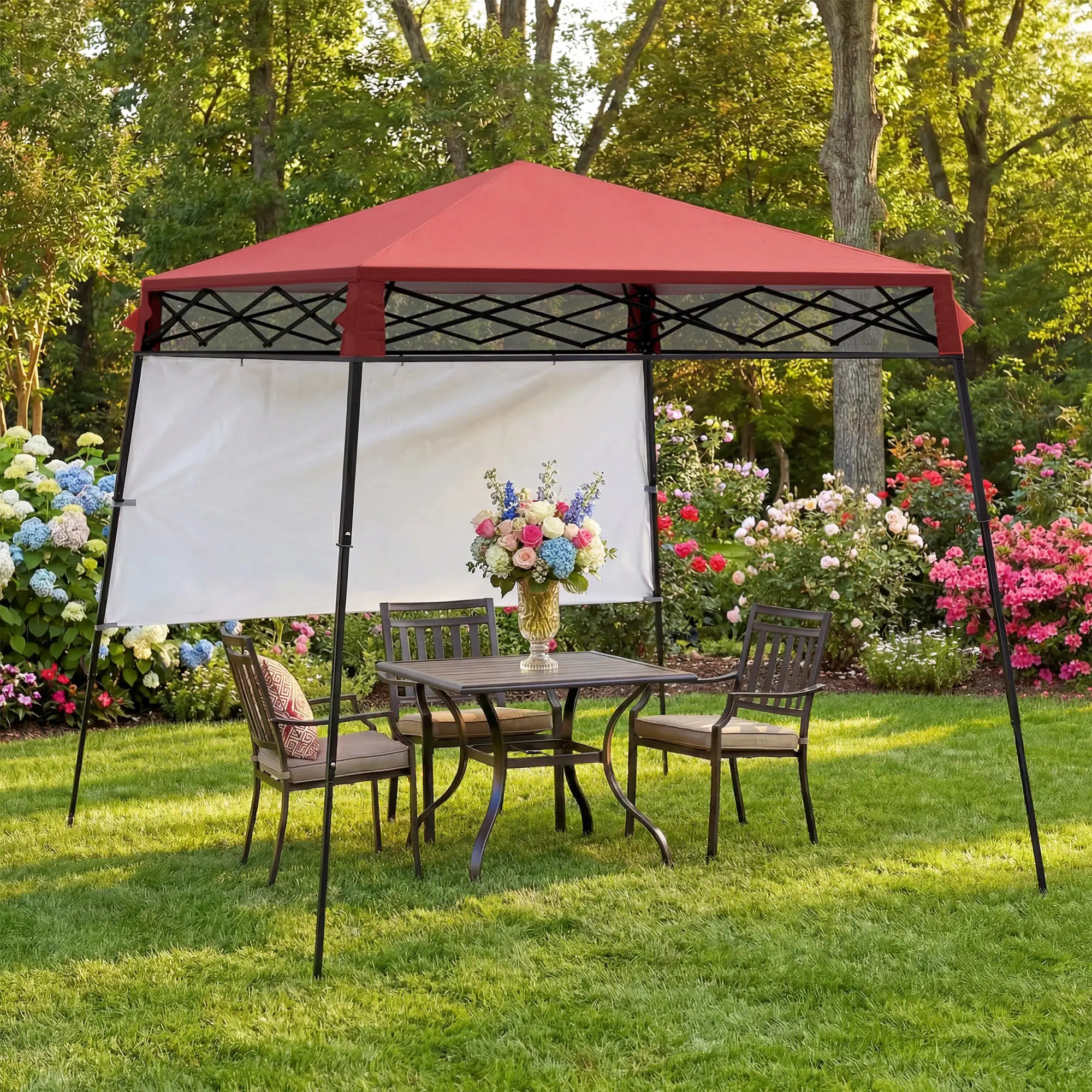7' x 7' Foldable Gazebo Tent, Adjustable Legs, Black, Red Pop Up Canopies at Gallery Canada