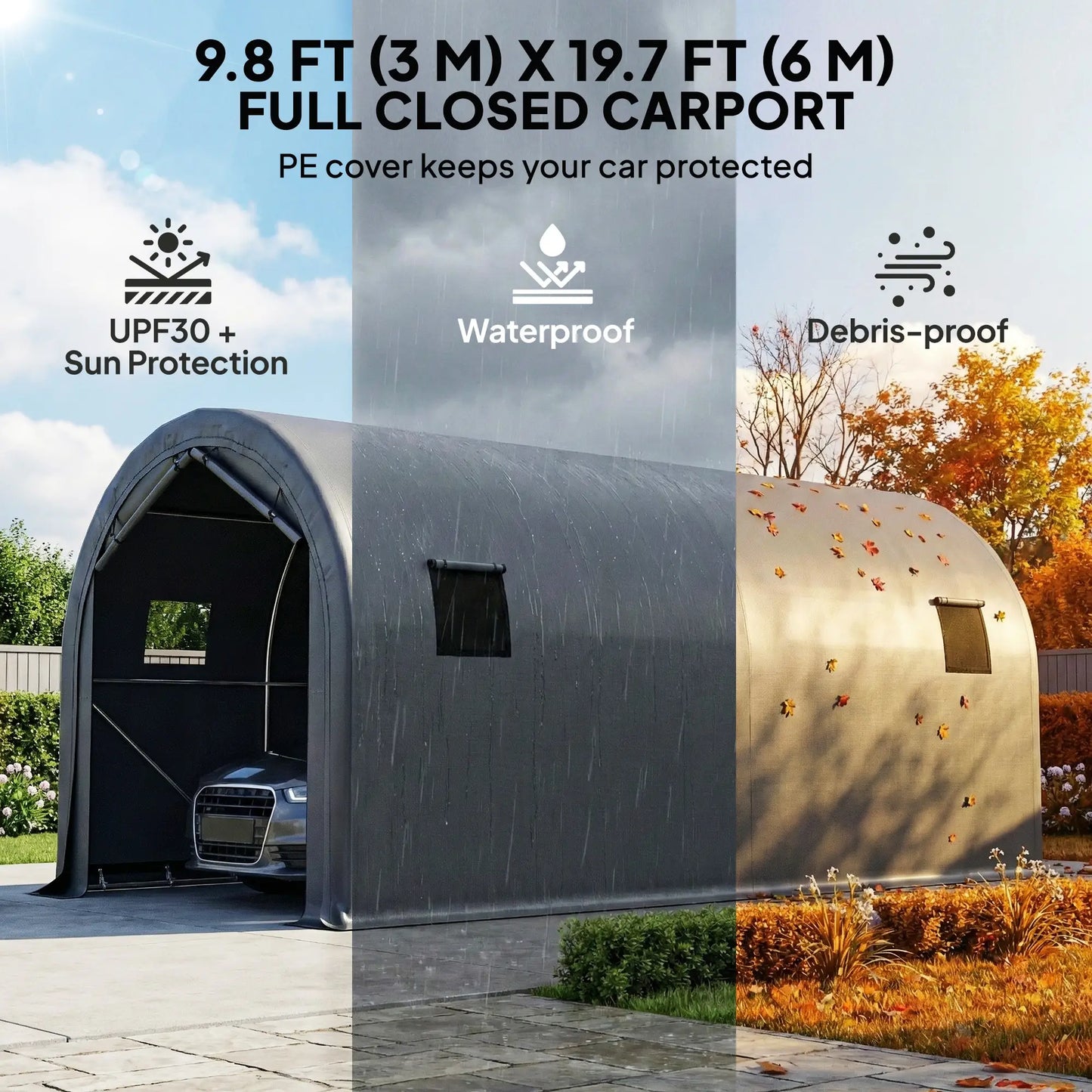 10' x 19' Heavy Duty Carport, Portable Garage Canopy Tent, Dark Grey Car Shelters at Gallery Canada