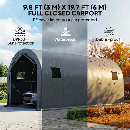 10' x 19' Heavy Duty Carport, Portable Garage Canopy Tent, Dark Grey Car Shelters at Gallery Canada