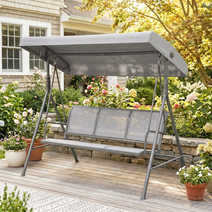 Chaise Balançoire 3 Places, Hamac de Jardin à Cadre en A, Toit Ajustable, Gris