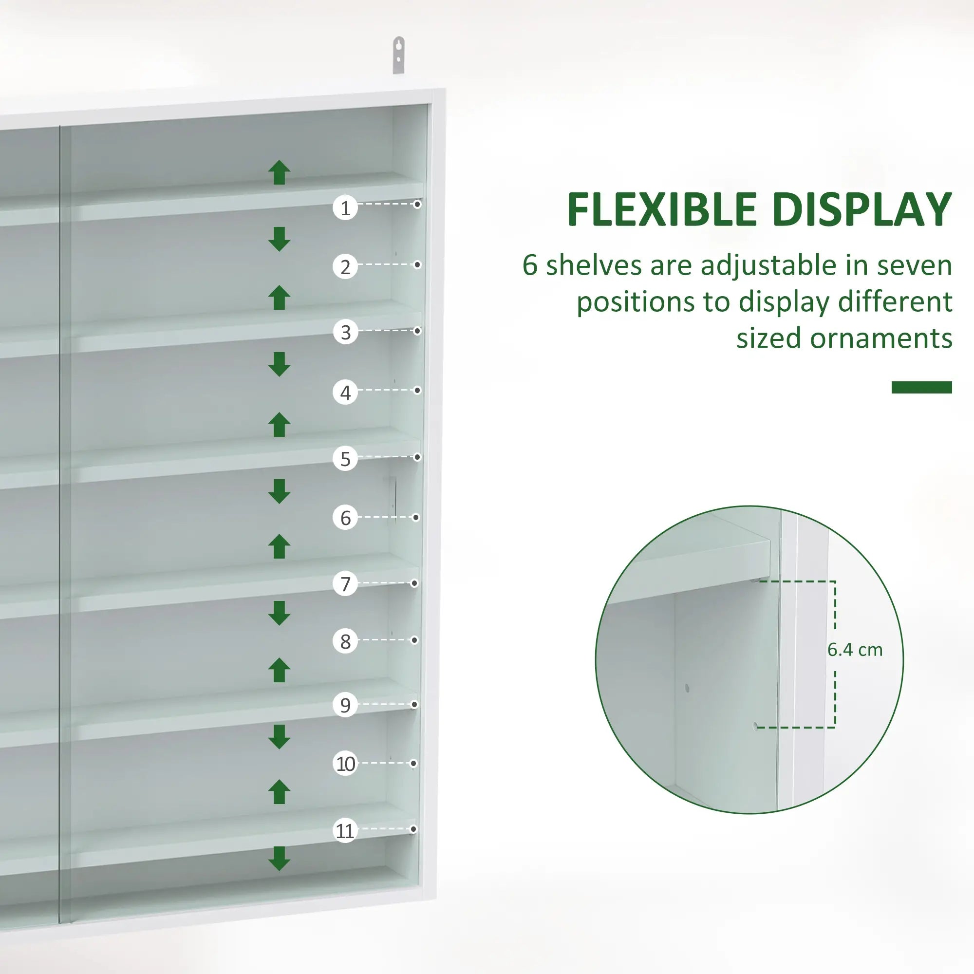 7-Tier Glass Curio Cabinet, 2 Glass Doors, 6 Adjustable Shelves, White Display Bookshelves at Gallery Canada