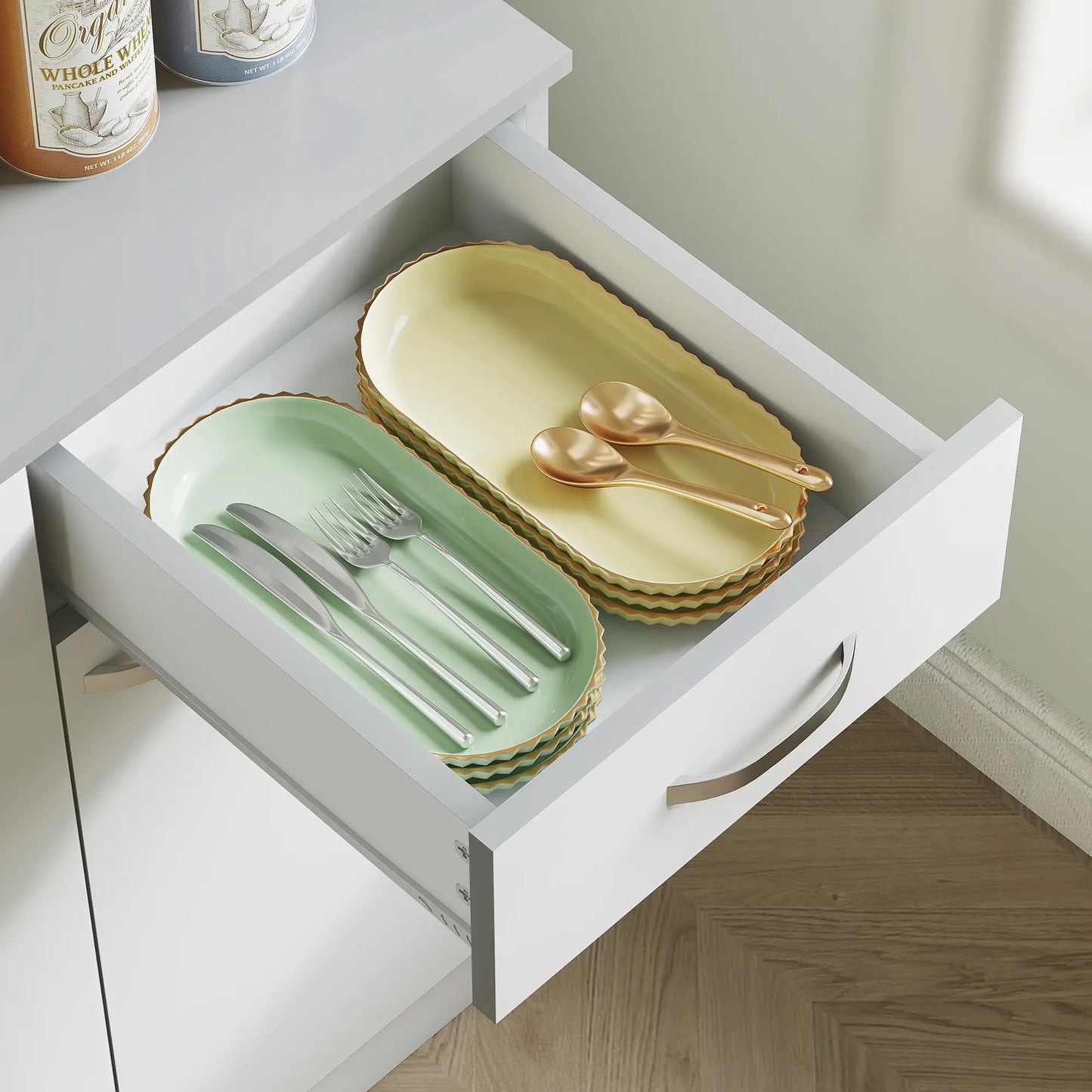 71" Modern Buffet with Hutch, Storage Cabinets, Drawer, Microwave Stand, White Kitchen Pantry Cabinets at Gallery Canada