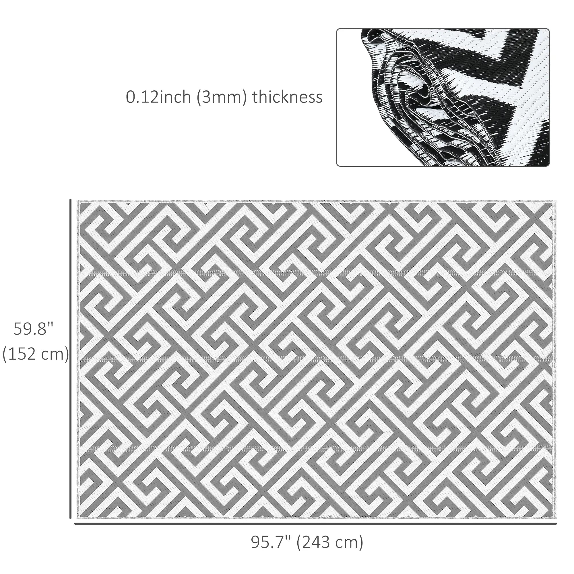 Reversible Outdoor RV Rug, Patio Floor Mat, 5' x 8', Grey & White Garden Decor at Gallery Canada