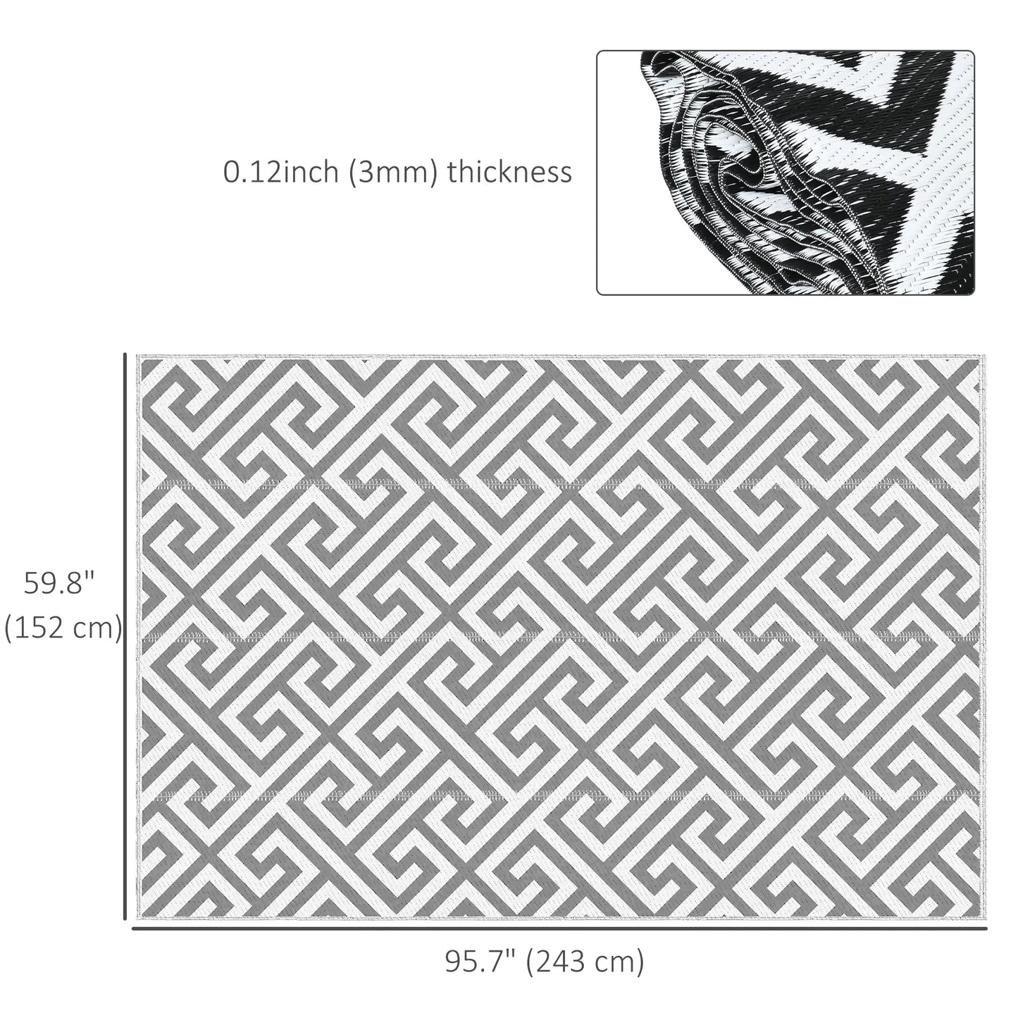 Reversible Outdoor RV Rug, Patio Floor Mat, 5' x 8', Grey & White Garden Decor at Gallery Canada