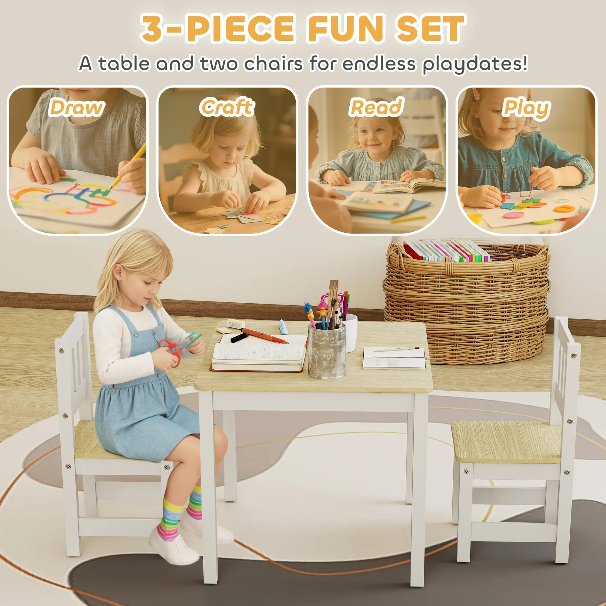 Kids Table And Chairs Set, Toddler Table And 2 Chair Set, Natural Kids Table Sets at Gallery Canada
