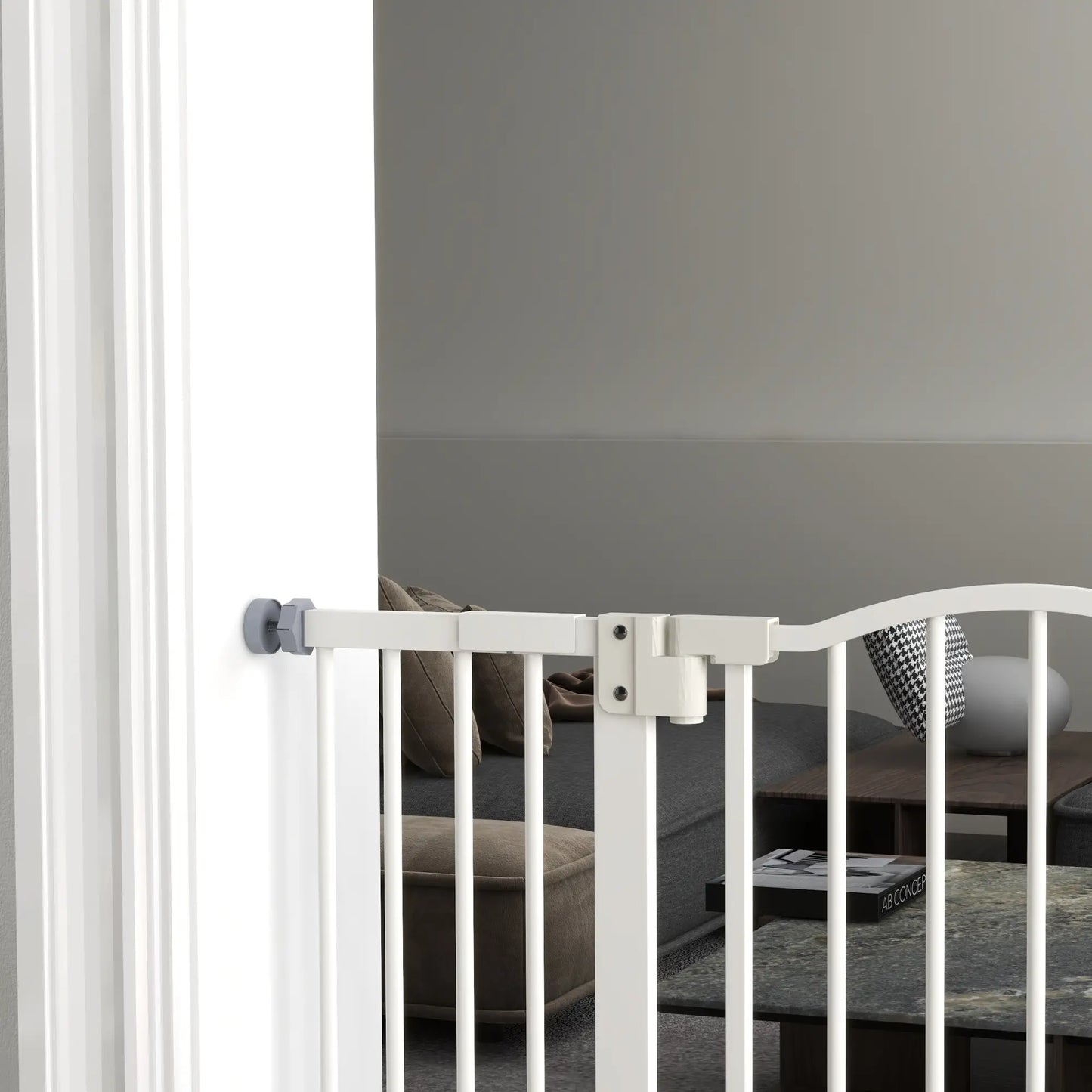 Extra Tall Dog Gate with Door, Pressure Fit, Auto Close, 29"-39", White Houses, Kennels & Pens at Gallery Canada