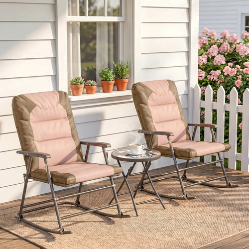 3-Piece Foldable Rocking Chair Set, Light Brown