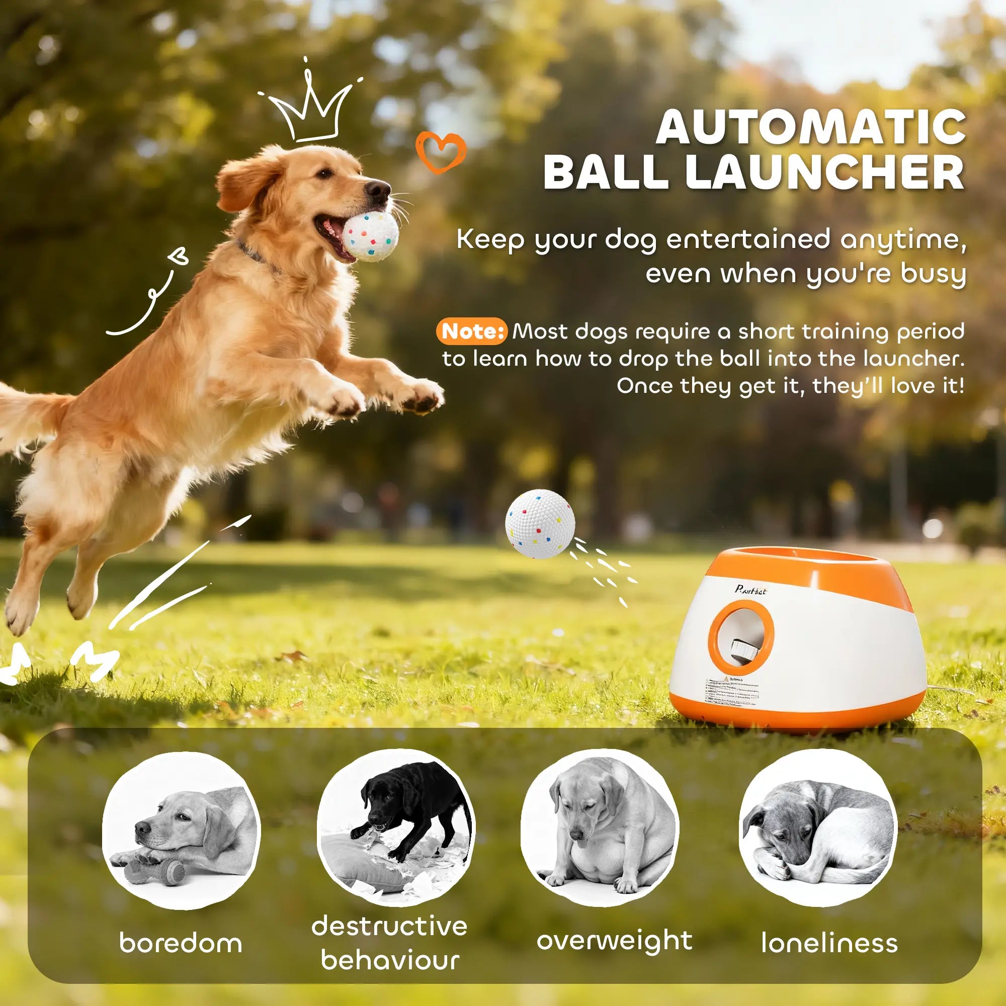 Automatic Dog Ball Launcher, 26-79ft, Medium Large Dogs, Orange Dog Agility Training Equipment at Gallery Canada