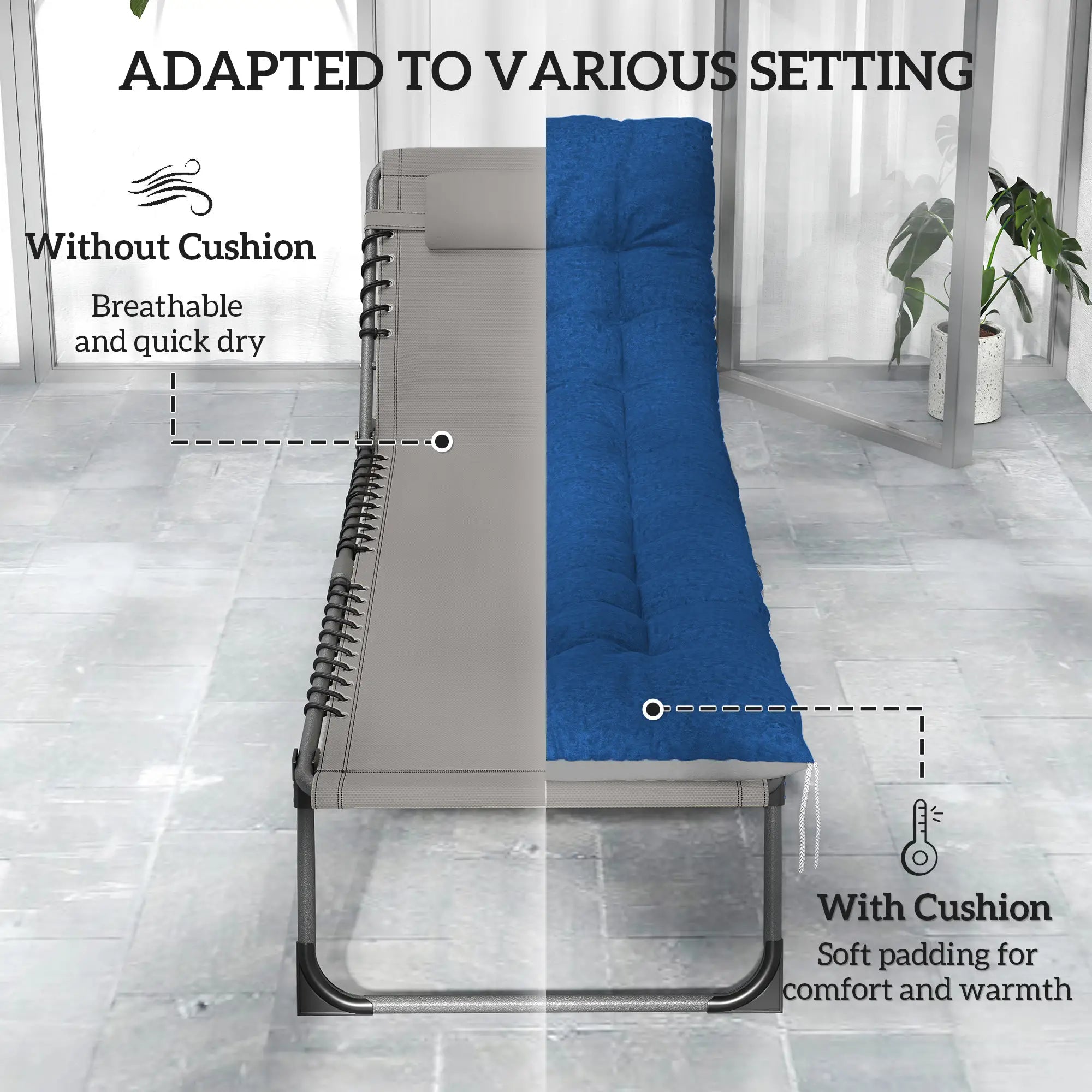 Folding Chaise Lounge Chair Set Of 2, With Cushion And Side Pocket, Brown/Blue Lounger Chairs at Gallery Canada
