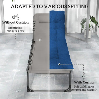Folding Chaise Lounge Chair Set Of 2, With Cushion And Side Pocket, Brown/Blue Lounger Chairs at Gallery Canada