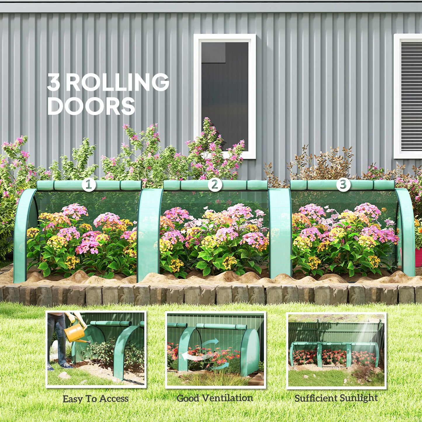 Mini Tunnel Greenhouse, PE Cover, Steel Frame, Zipped Doors, Green Greenhouses at Gallery Canada