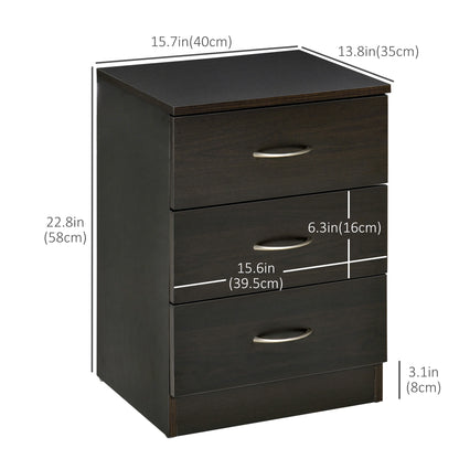 Modern Night Stand, 3 Drawers, Metal Rail, Dark Brown Bedside Tables at Gallery Canada