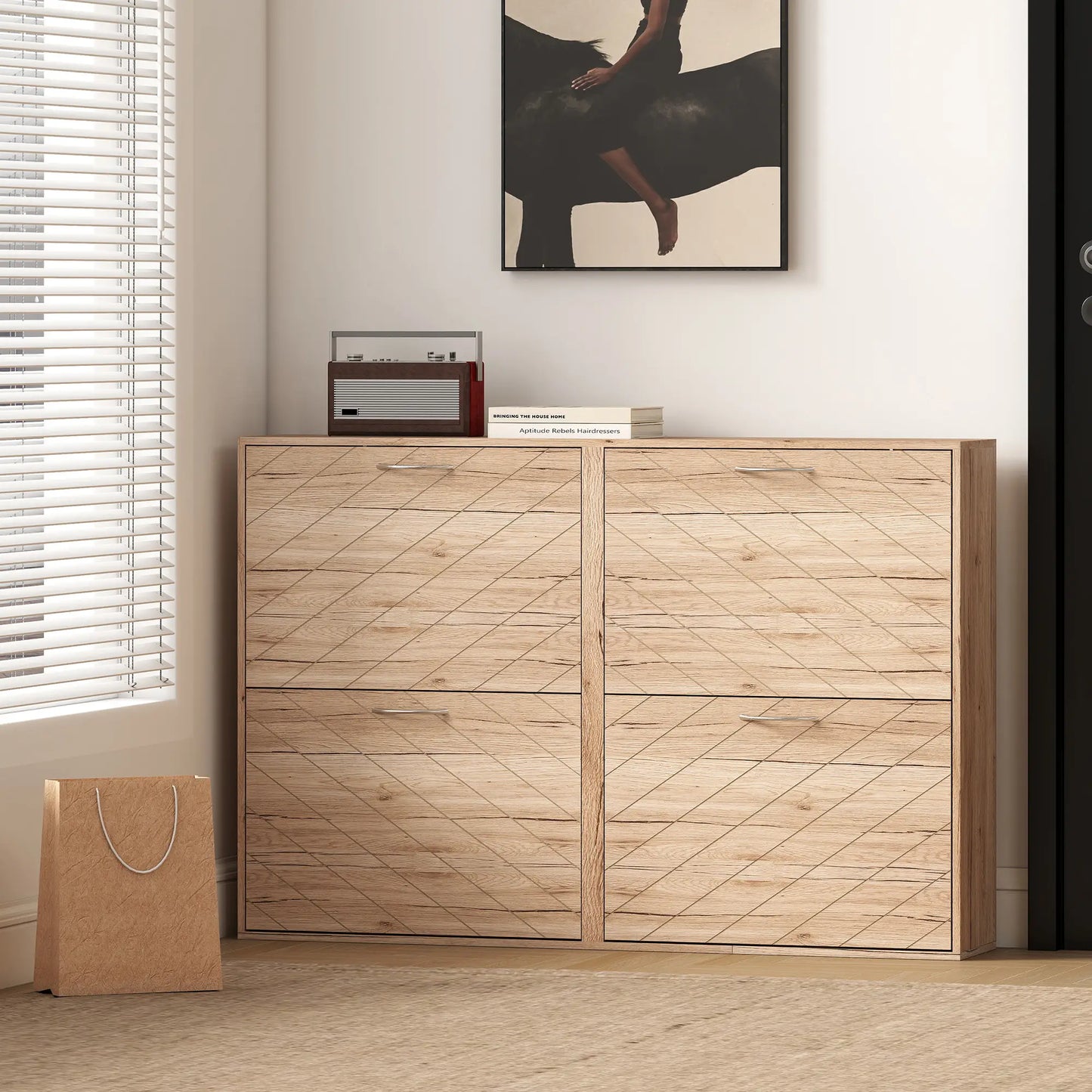 Shoe Storage Cabinet, 3 Flip Drawers, Narrow Slim, 12 Pair Organizer, Oak Shoe Storage Cabinets & Racks at Gallery Canada