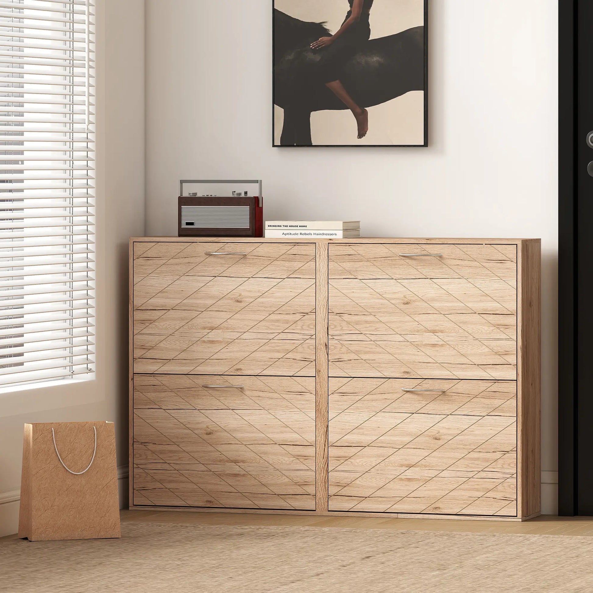 Shoe Storage Cabinet, 3 Flip Drawers, Narrow Slim, 12 Pair Organizer, Oak Shoe Storage Cabinets & Racks at Gallery Canada