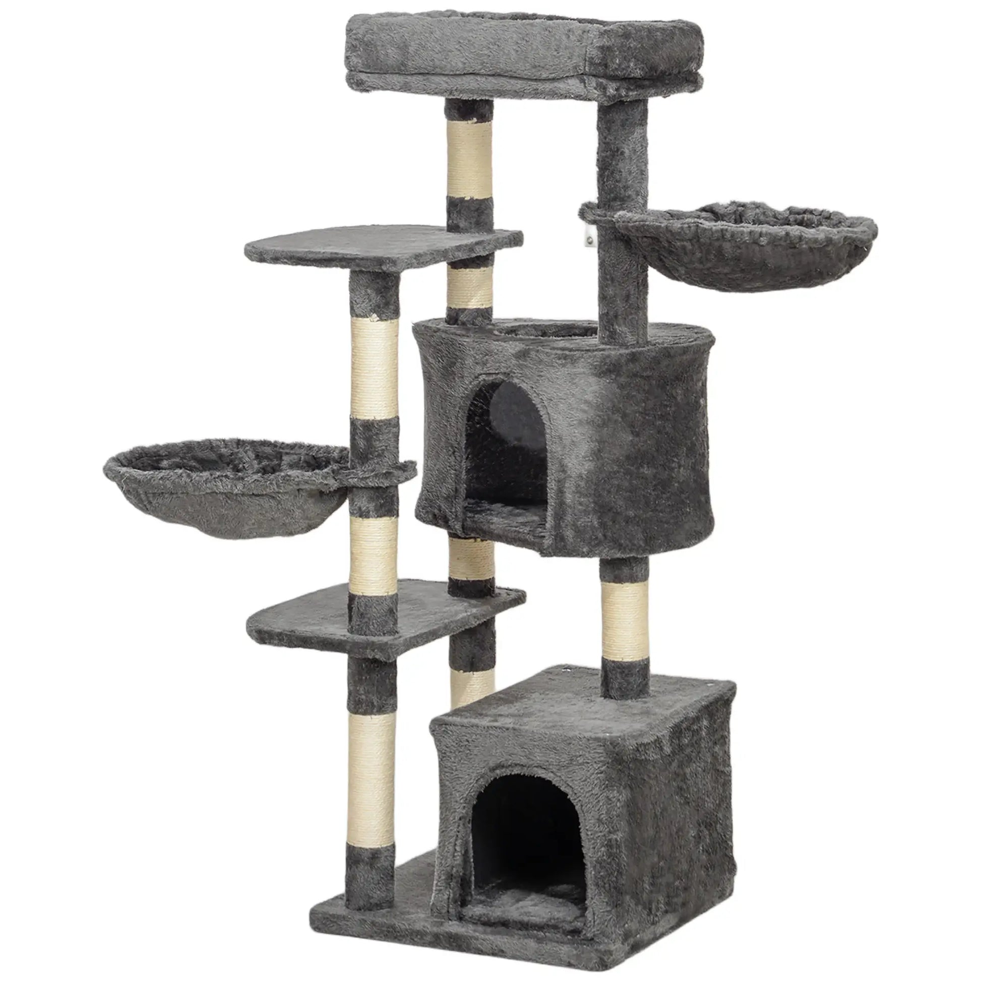 52.5" Cat Tree Tower, Scratching Posts, Condos, Bed, Dark Grey Cat Trees Dark Grey, Cream White at Gallery Canada