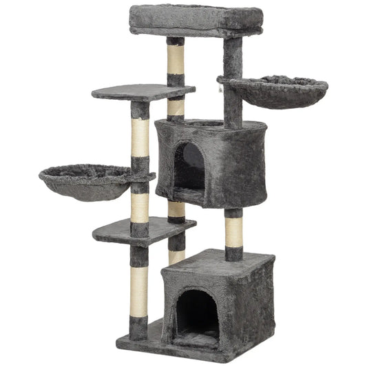 52.5" Cat Tree Tower, Scratching Posts, Condos, Bed, Dark Grey Cat Trees Dark Grey, Cream White at Gallery Canada