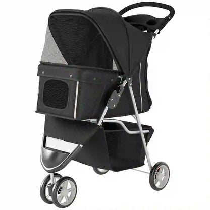 3 Wheel Foldable Dog Stroller, Storage Basket, Adjustable Canopy, Black Dog Bike Trailers & Strollers Black at Gallery Canada