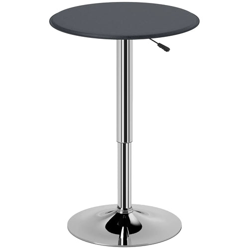 Round Bar Table, Adjustable Height, Faux Leather Top, Chrome Base, Black