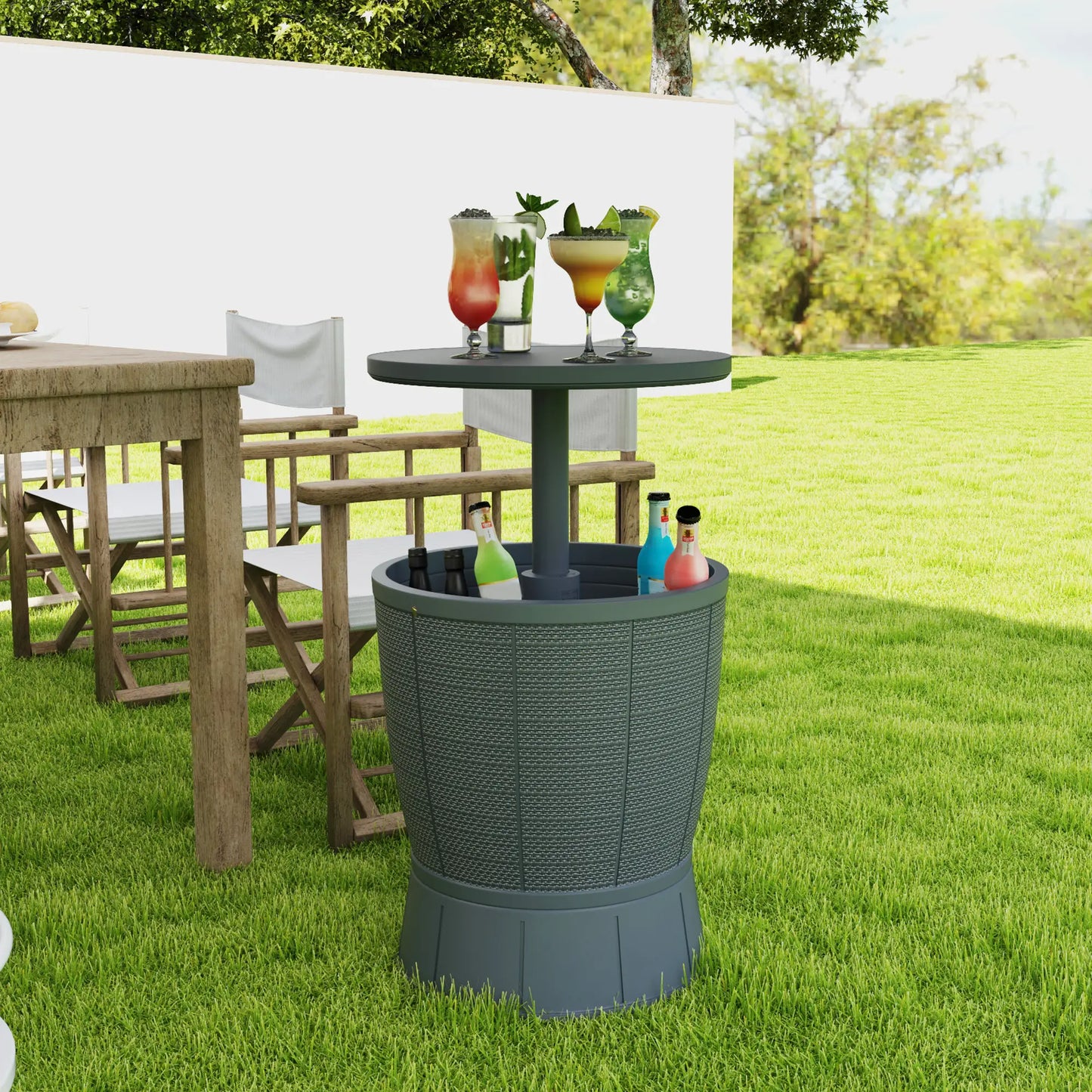 11 Gallon Patio Cooler Side Table, Adjustable Height, Drainage Plug, Grey Patio Side Tables at Gallery Canada
