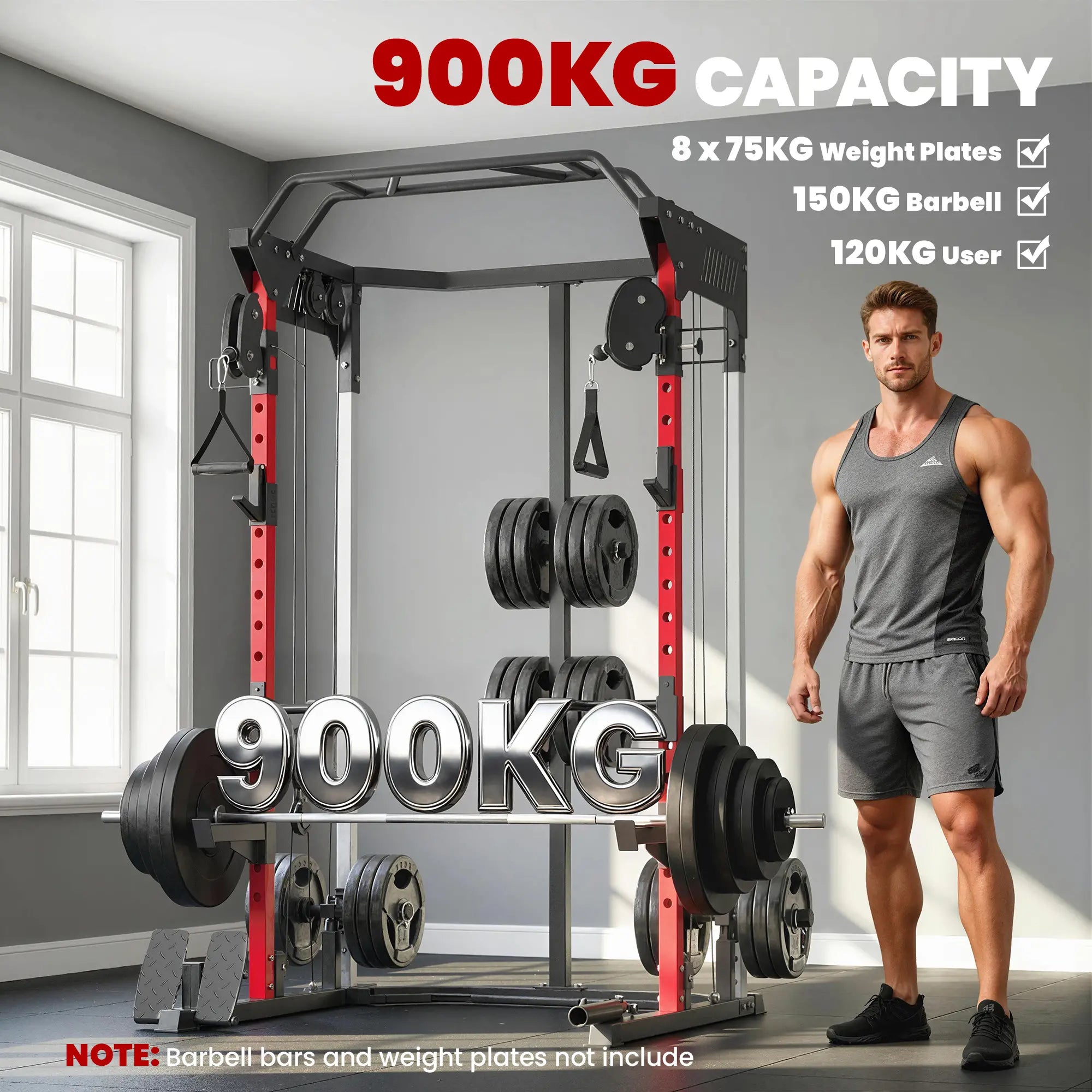 Power Cage Smith Machine, Adjustable Cable Pulley System, Pull-Up Bar, Dip Station, Landmine Power Towers at Gallery Canada