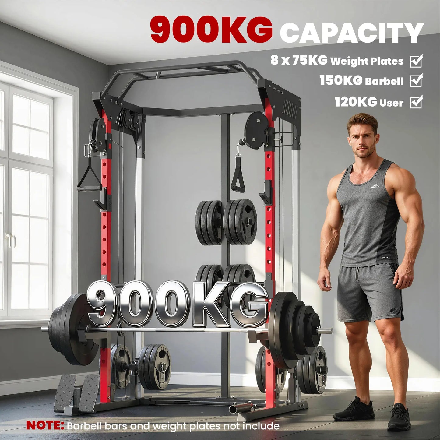 Power Cage Smith Machine, Adjustable Cable Pulley System, Pull-Up Bar, Dip Station, Landmine Power Towers at Gallery Canada