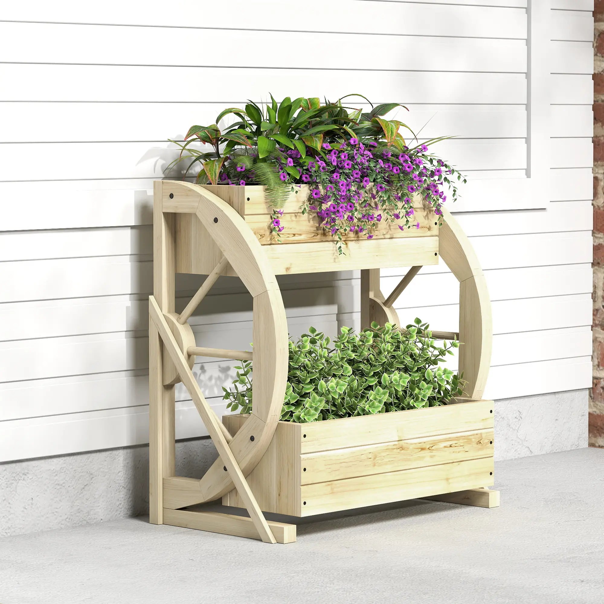 Wooden Wagon Planter Box, 2-Tier Raised Garden Bed, Wooden Wooden Planter Boxes at Gallery Canada