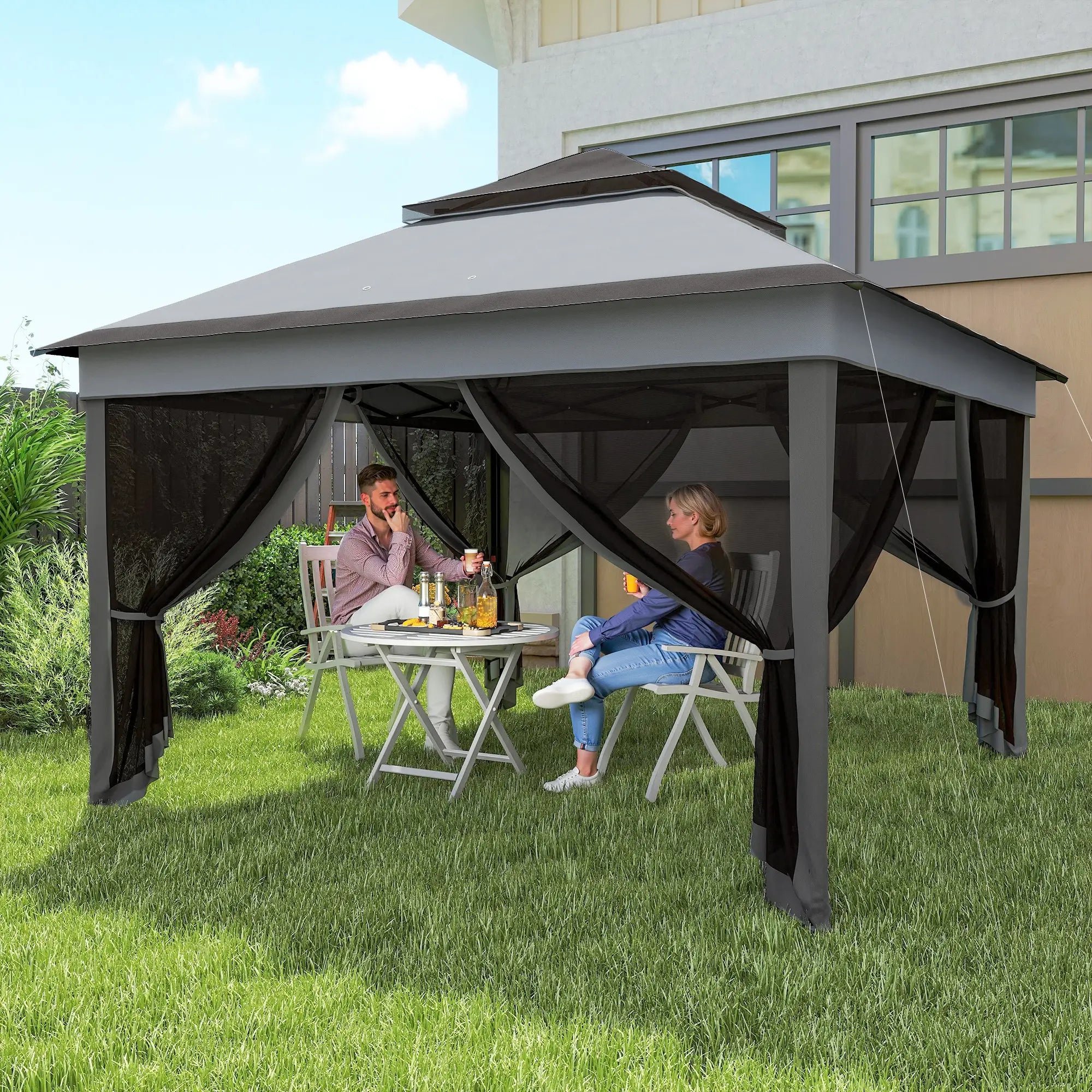10.7 x 10.7ft Pop Up Gazebo, Adjustable Sun Shelter, Dark Grey Pop Up Canopies at Gallery Canada