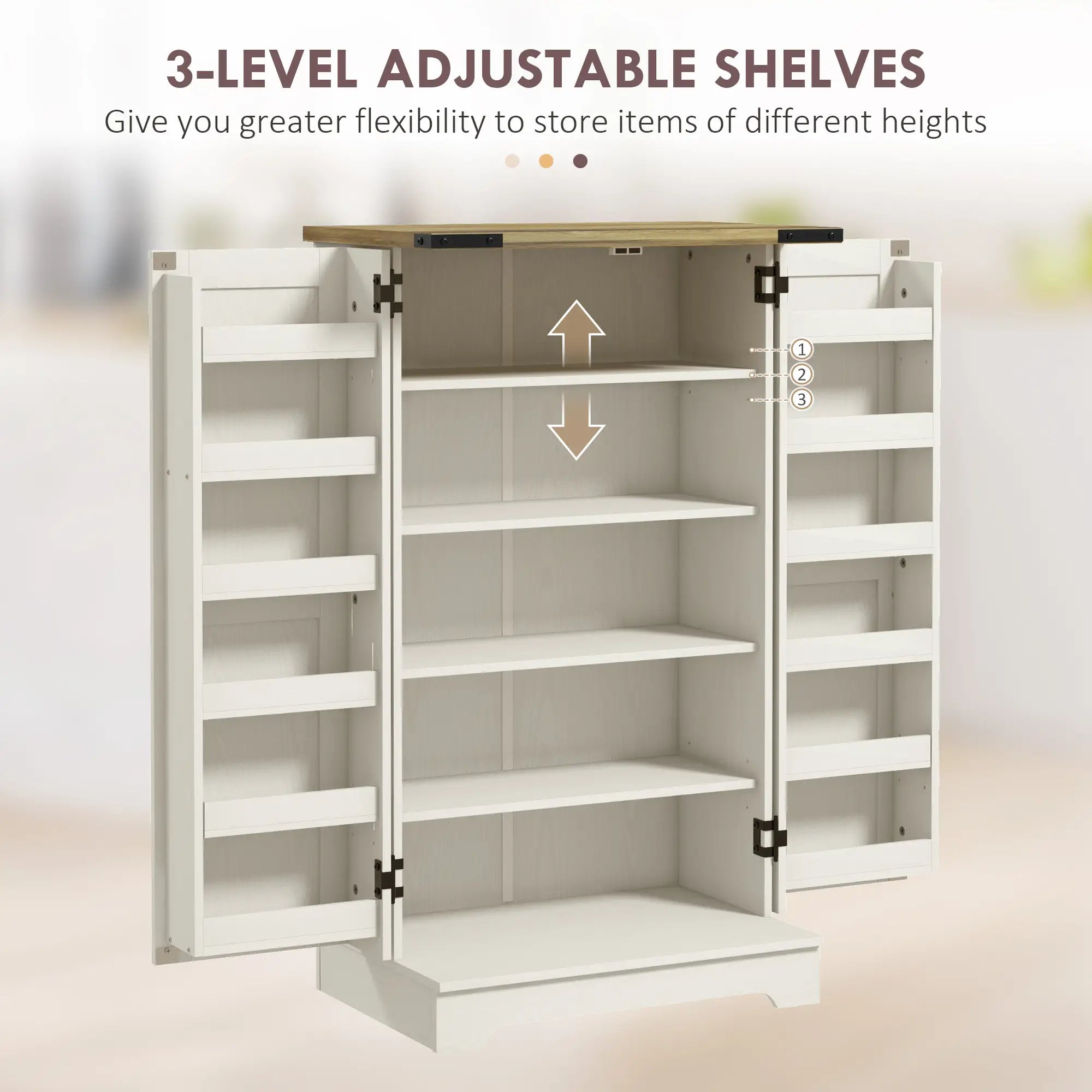 Farmhouse Kitchen Pantry Cabinet, Adjustable Shelves, White Cream Kitchen Pantry Cabinets at Gallery Canada