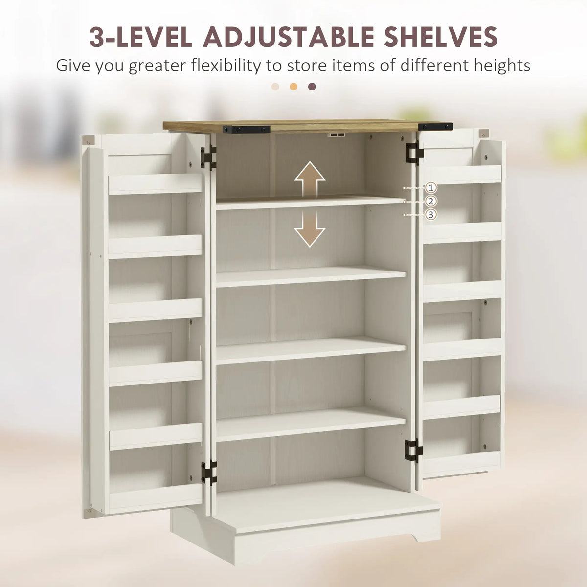 Farmhouse Kitchen Pantry Cabinet, Adjustable Shelves, White Cream Kitchen Pantry Cabinets at Gallery Canada