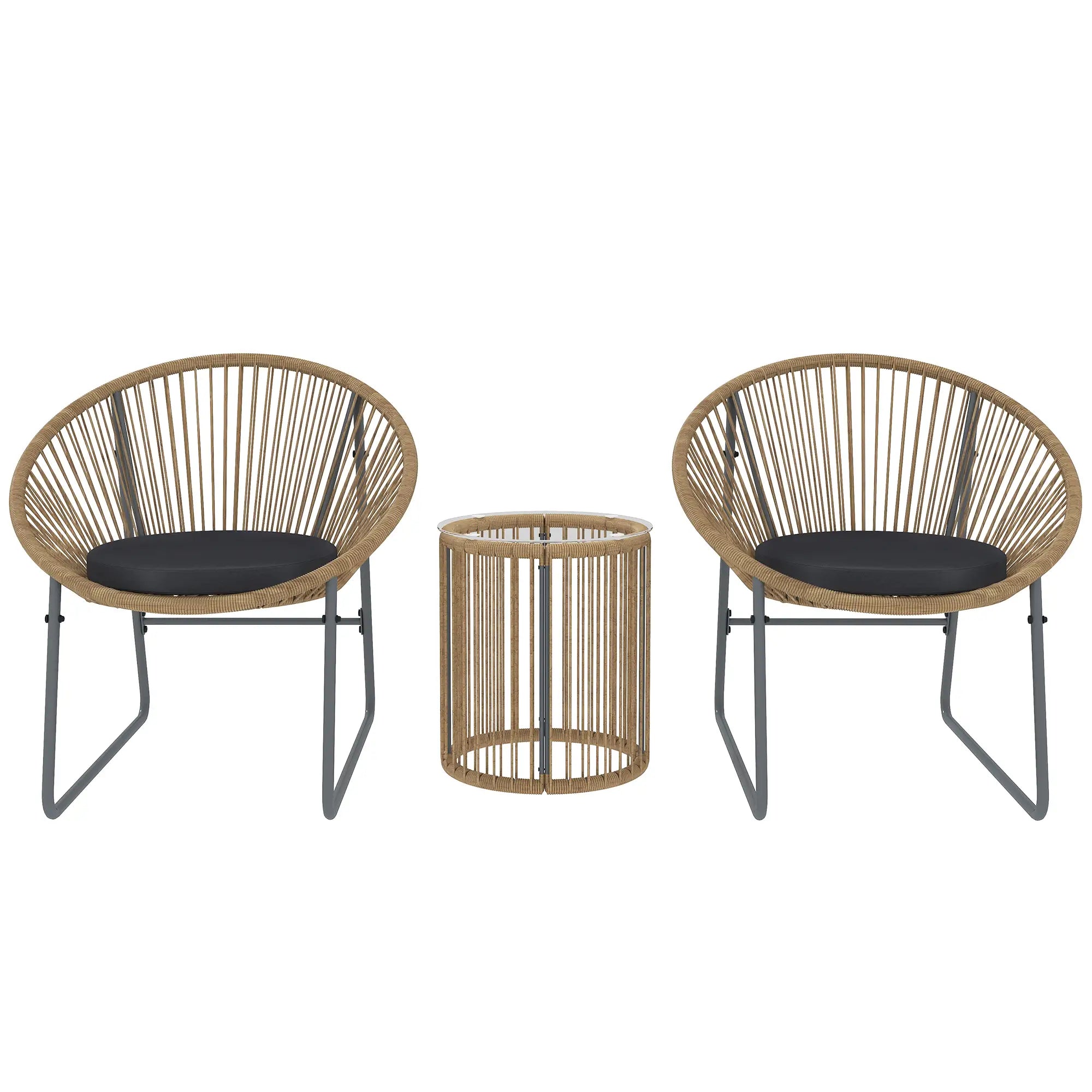 3 Piece Wicker Patio Set, 2 Chairs And Glass-Top Table, Natural Wood Bistro Sets at Gallery Canada